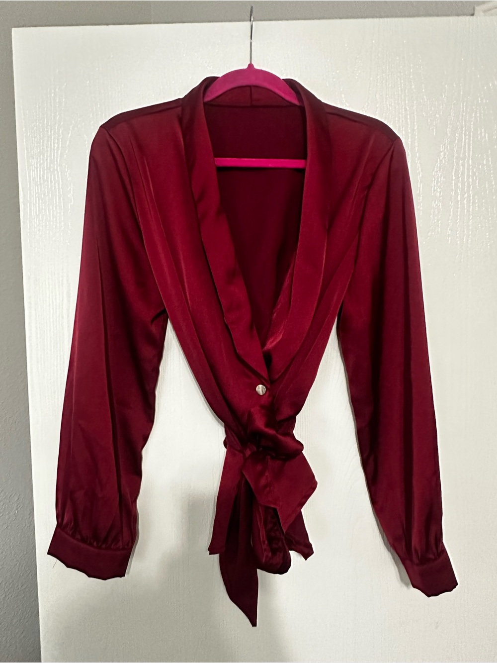 Women’s Red Tie-Front Satin Blouse